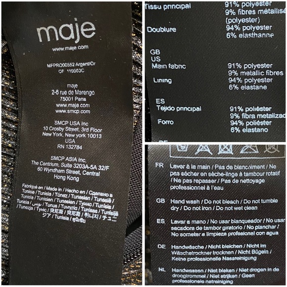 MAJE RUNNY BLACK GOLD SILVER METALLIC V-NECK LONG SLEEVE DRAPE MINI DRESS - Picture 10 of 12